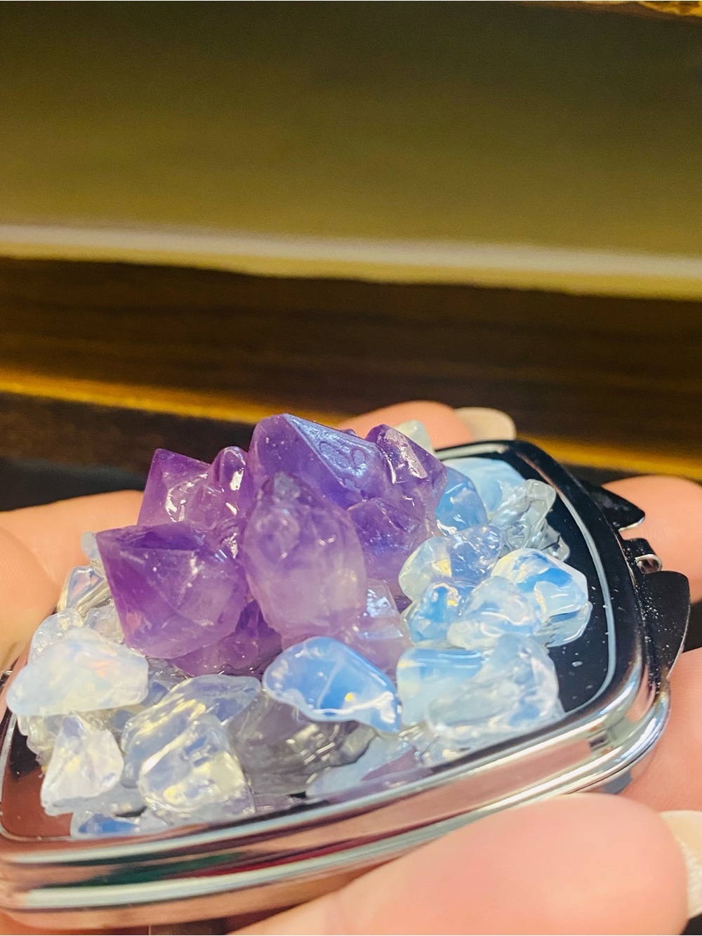 Amethyst Crystal Compact Mirror in Purple and Blue - Picture 5 of 9